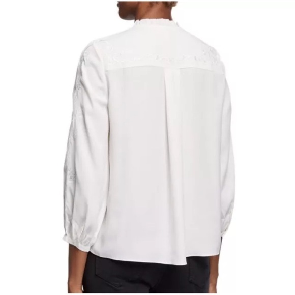 JOIE Teda Floral Embroidered Hidden Button Down Blouse Off White/White Top - Picture 2 of 8